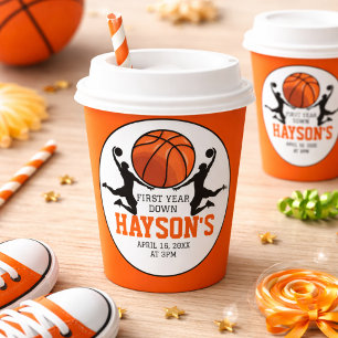 Basketball First Year Down 1st Birthday Paper Cups