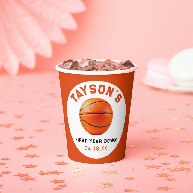 basketball First Year Down 1st Birthday Paper Cups (Insitu)
