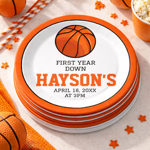 Basketball First Year Down 1st Birthday Paper Plate