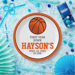 Basketball First Year Down 1st Birthday Paper Plate