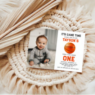 basketball First Year Down 1st Birthday photo Invitation