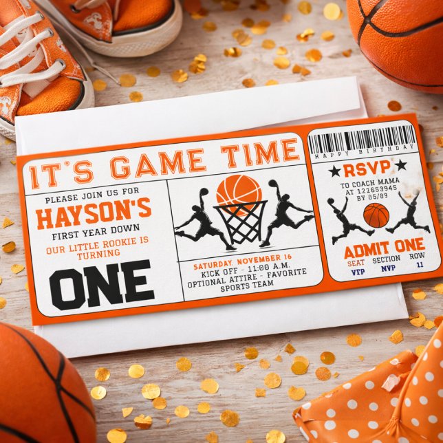  Basketball First Year Down Ticket 1st Birthday Invitation (Basketball First Year Down Ticket 1st Birthday Invitation)