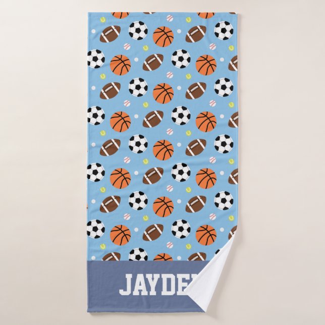 Basketball Football Soccer Balls Sports Pattern Bath Towel (Bath Towel)