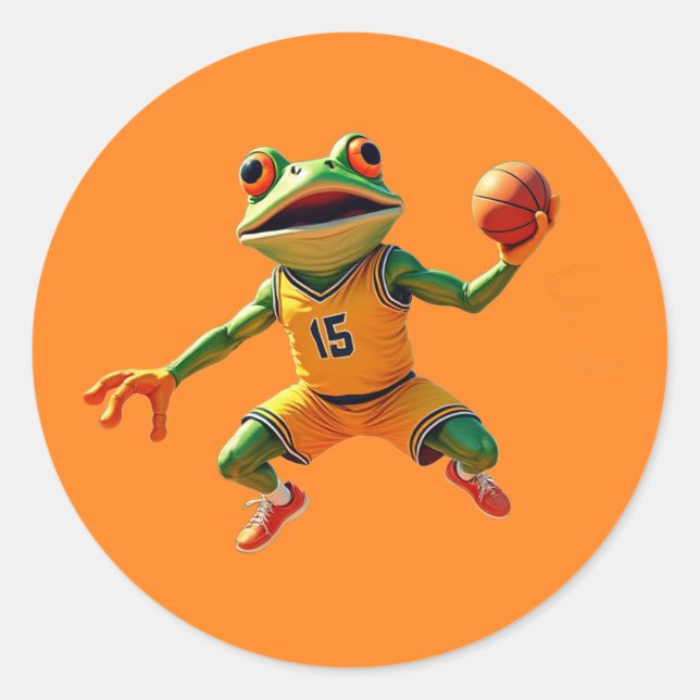 Basketball Frog large round orange stickers (Front)