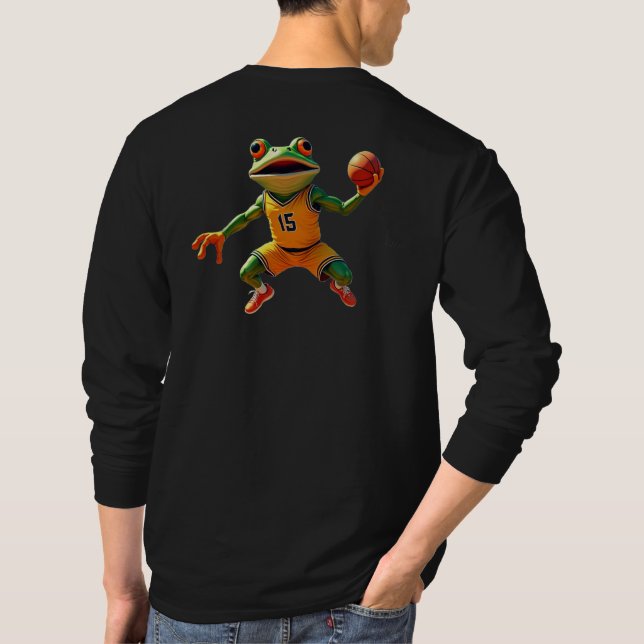 Basketball Frog men black long sleeve T-shirt back (Back)