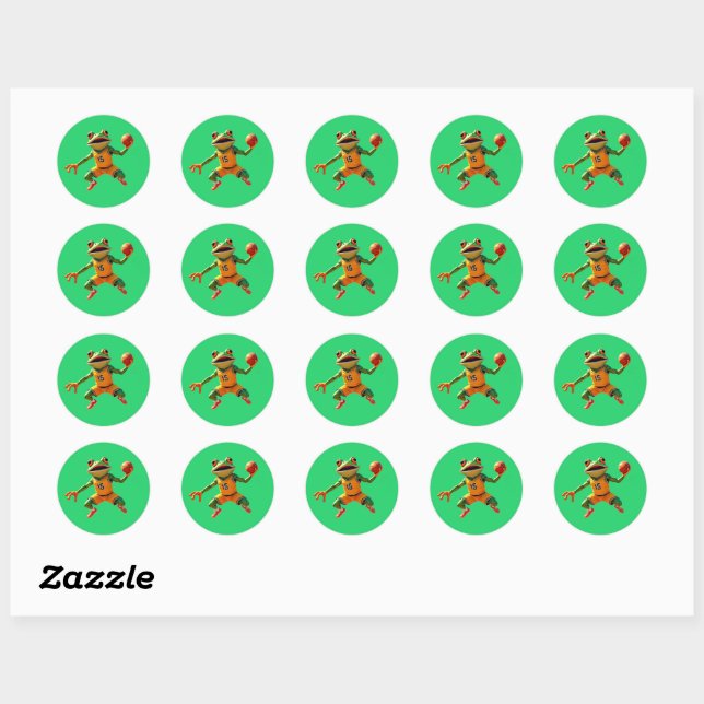 Basketball Frog small round green stickers (Sheet)