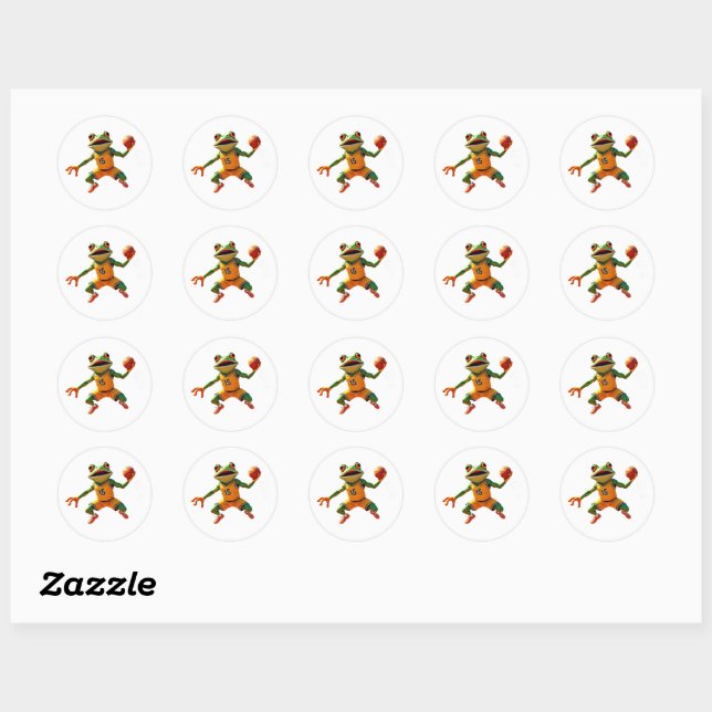 Basketball Frog small round white stickers (Sheet)