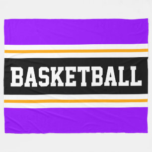 BASKETBALL Fun Purple Black Yellow Racing Stripes Fleece Blanket