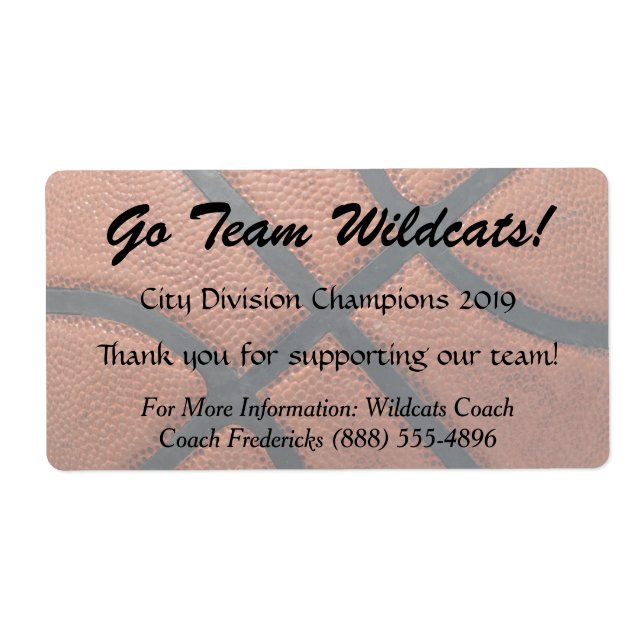 Basketball Fundraiser Bottle Labels (Front)