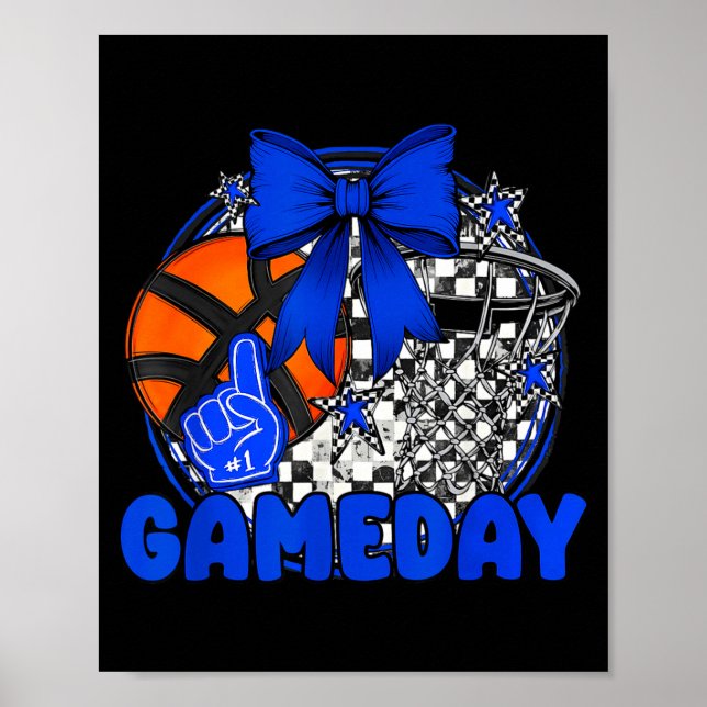 Basketball Game Day Go Cheer Team Blue Coquette Ch Poster (Front)