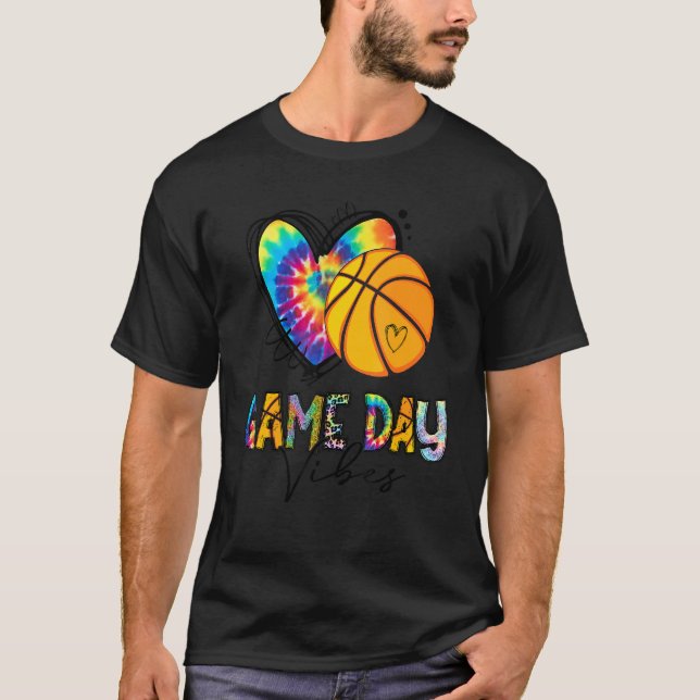 Basketball Game Day Vibes Basketball Mom Tie dye T-Shirt (Front)