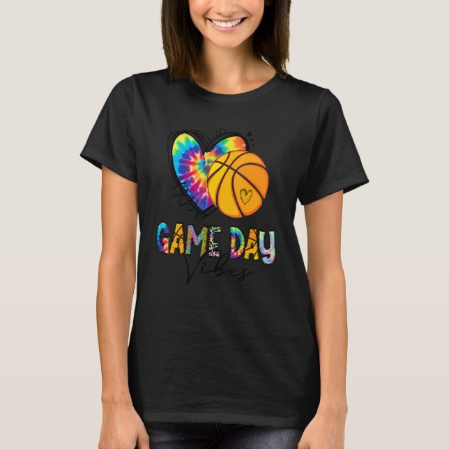 Basketball Game Day Vibes Basketball Mom Tie dye T-Shirt (Front)