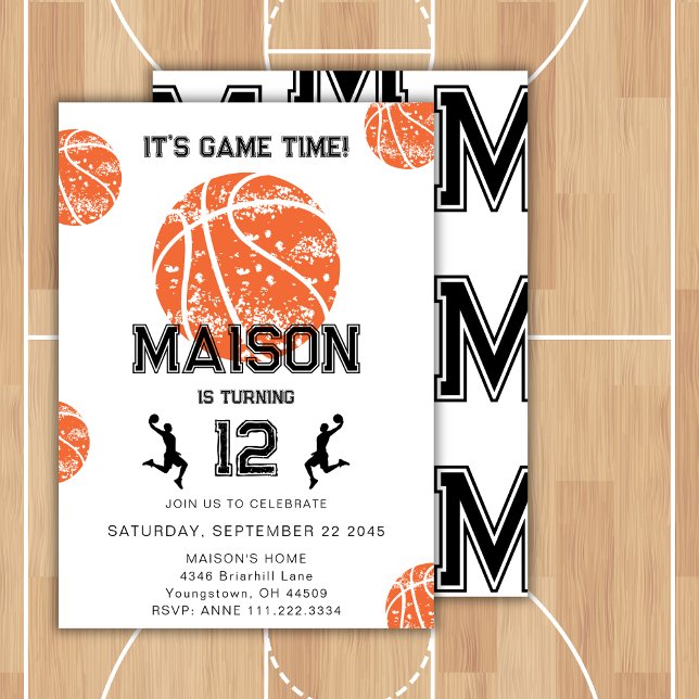 Basketball Game Monogram Birthday Party  Invitation (Creator Uploaded)