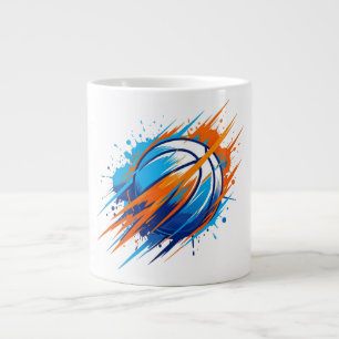 Basketball Gift for Dad Sports Fan Blue Orange Log Large Coffee Mug