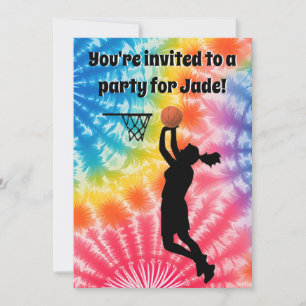 Basketball Girl Custom Tie-Dye Rainbow Birthday Invitation