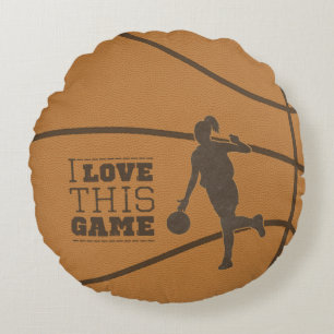 Basketball Girl Game Love Round Throw Pillow