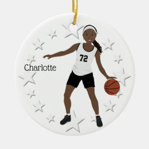 Basketball Girl In Black And White Ceramic Ornament