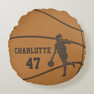 Basketball Girl Personalised Round Throw Pillow