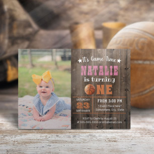 Basketball Girl Photo 1st Birthday Invitation