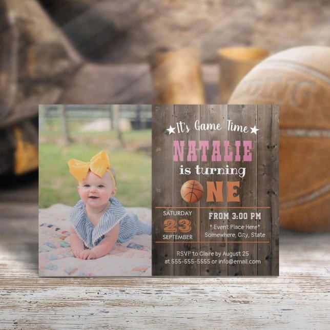 Basketball Girl Photo 1st Birthday Invitation (Creator Uploaded)