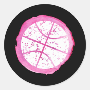 Basketball Girl Pink Watercolor Classic Round Sticker
