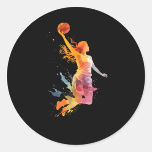 Basketball Girl Women Girls  Classic Round Sticker