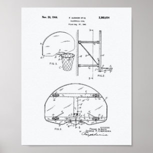 Basketball Goal 1944 Patent Art White Paper Poster