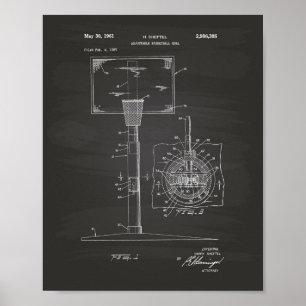 Basketball Goal 1961 Patent Art Chalkboard Poster