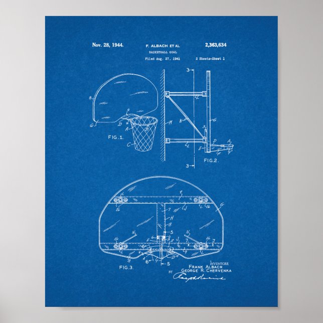 Basketball Goal Patent - Blueprint Poster (Front)