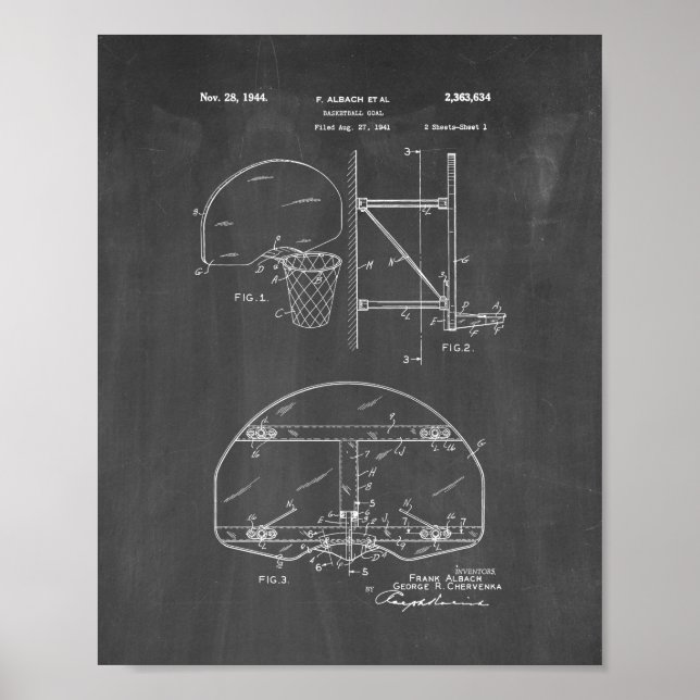 Basketball Goal Patent - Chalkboard Poster (Front)