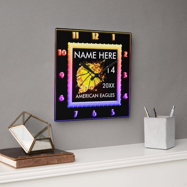 Basketball gold and black clock with Player Name (Office)