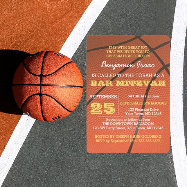 Basketball Gold Bar Mitzvah Invitation (Creator Uploaded)
