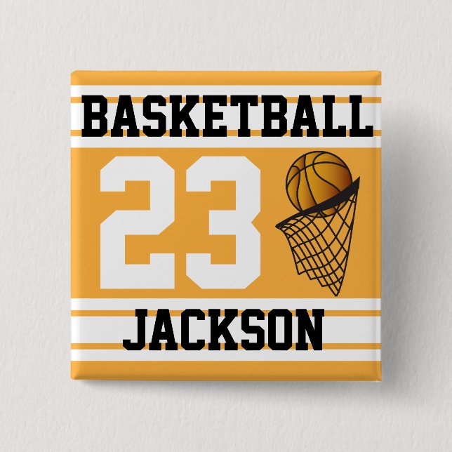 Basketball Gold & White Stripes | DIY Text 15 Cm Square Badge (Front)