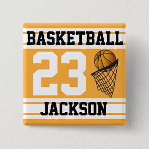 Basketball Gold & White Stripes   DIY Text 15 Cm Square Badge