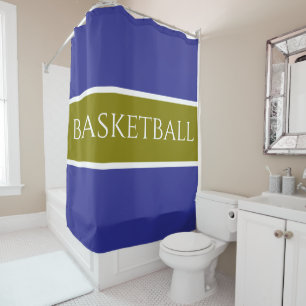 BASKETBALL Golden Olive White Deep Blue Stripes Shower Curtain