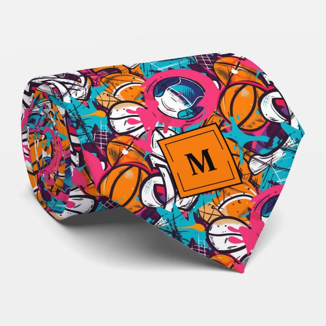 Basketball Graffiti Monogrammed Tie (Rolled)