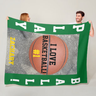 Basketball Green Name Fleece Blanket