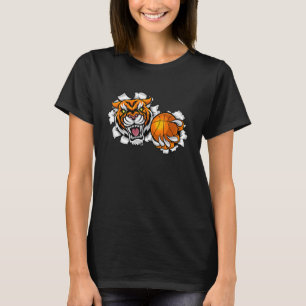 Basketball Growling Mouth Open Bengal Tiger T-Shirt