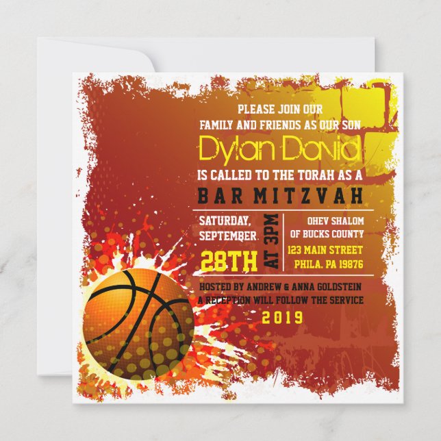BASKETBALL GRUNGE Bar Mitzvah Invitation (Front)