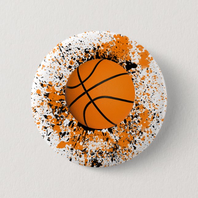 Basketball Grunge Paint Splatter Orange Black Cool 6 Cm Round Badge (Front)