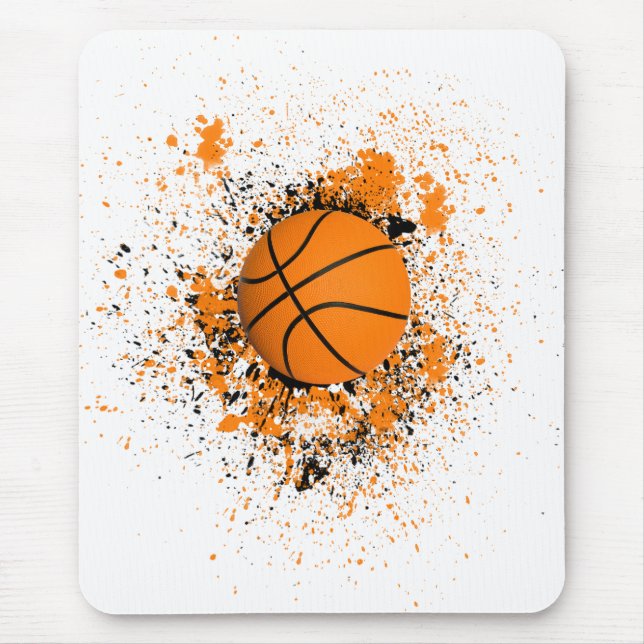 Basketball Grunge Paint Splatter Orange Black Cool Mouse Pad (Front)