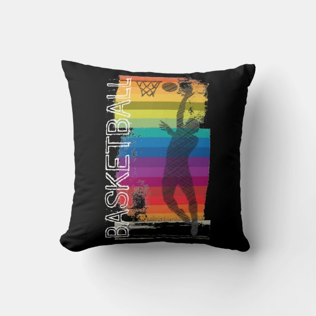 Basketball Grunge Rainbow Illustration Black Cushion (Front)