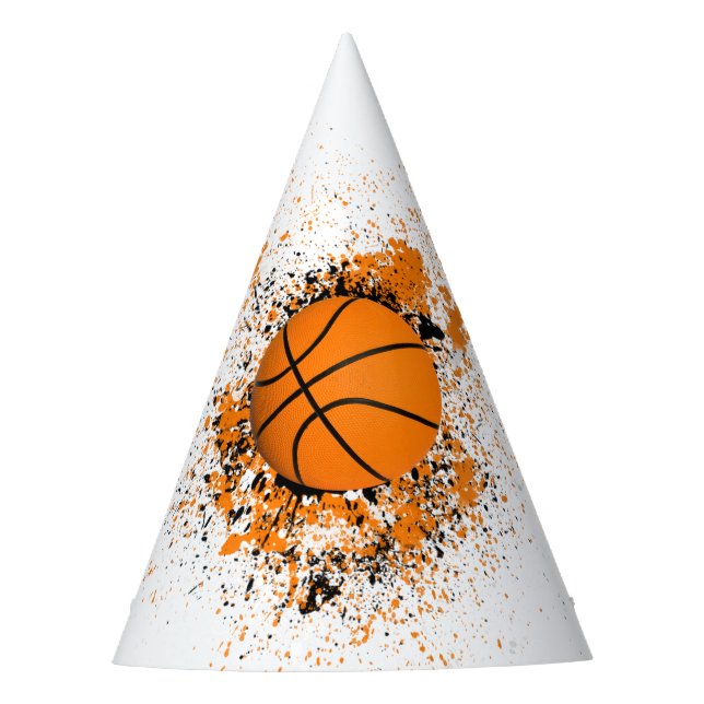 Basketball Grunge  Splatter Orange Black Party Party Hat (Front)