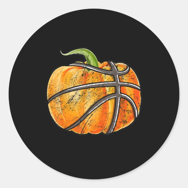 Basketball Halloween Boys Men Kids Funny Pumpkin Classic Round Sticker (Front)