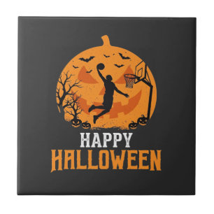 Basketball Halloween Dunk Pumpkin Design_1 Ceramic Tile