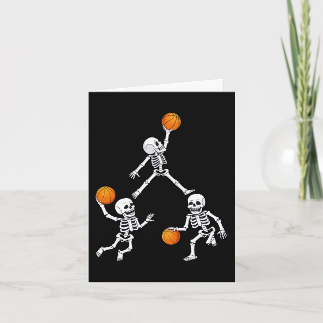 Basketball Halloween Skeleton Dunking Dribble Boys Card (Front)
