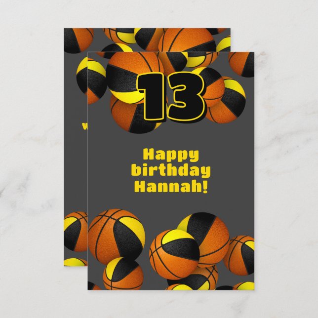 basketball happy birthday black gold team colours card (Front/Back)