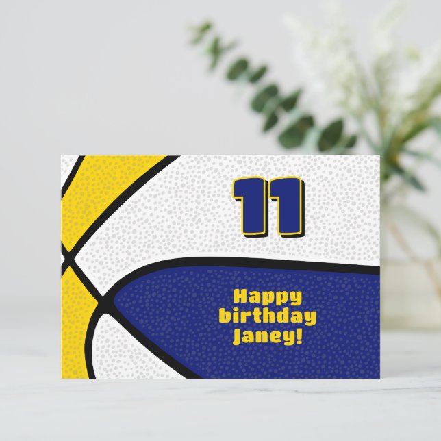 basketball happy birthday blue gold team colours card (Standing Front)