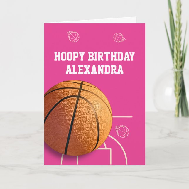 Basketball Happy Birthday Card Sports Funny Pink (Front)