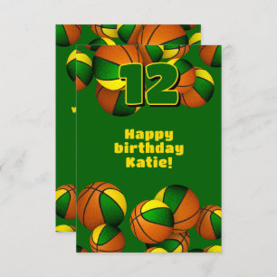 basketball happy birthday green gold team colours card